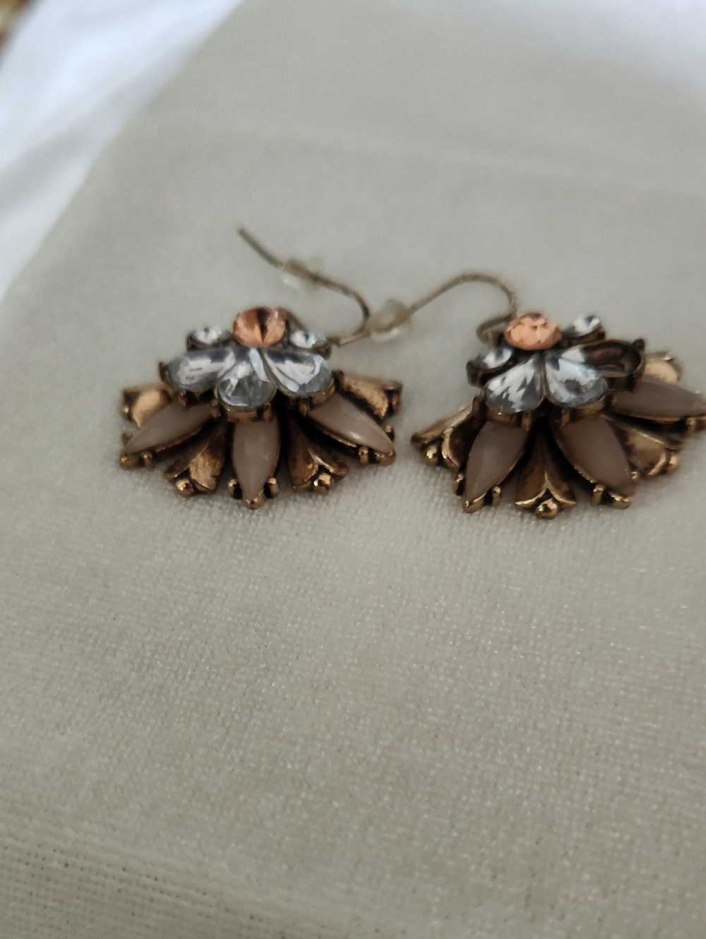 Gold-Tone Floral Drop Earrings with Clear and Peach Accents